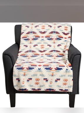 FRYE Silky Soft Coco Milk Throw Blanket Cream/Navy/Rust NEW